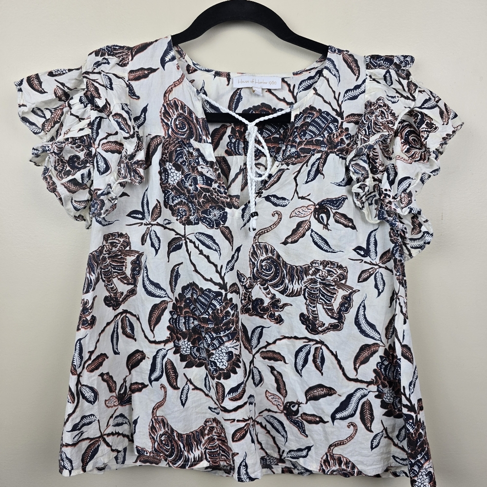 House of Harlow 1960 Floral/Tiger Print Blouse Size S